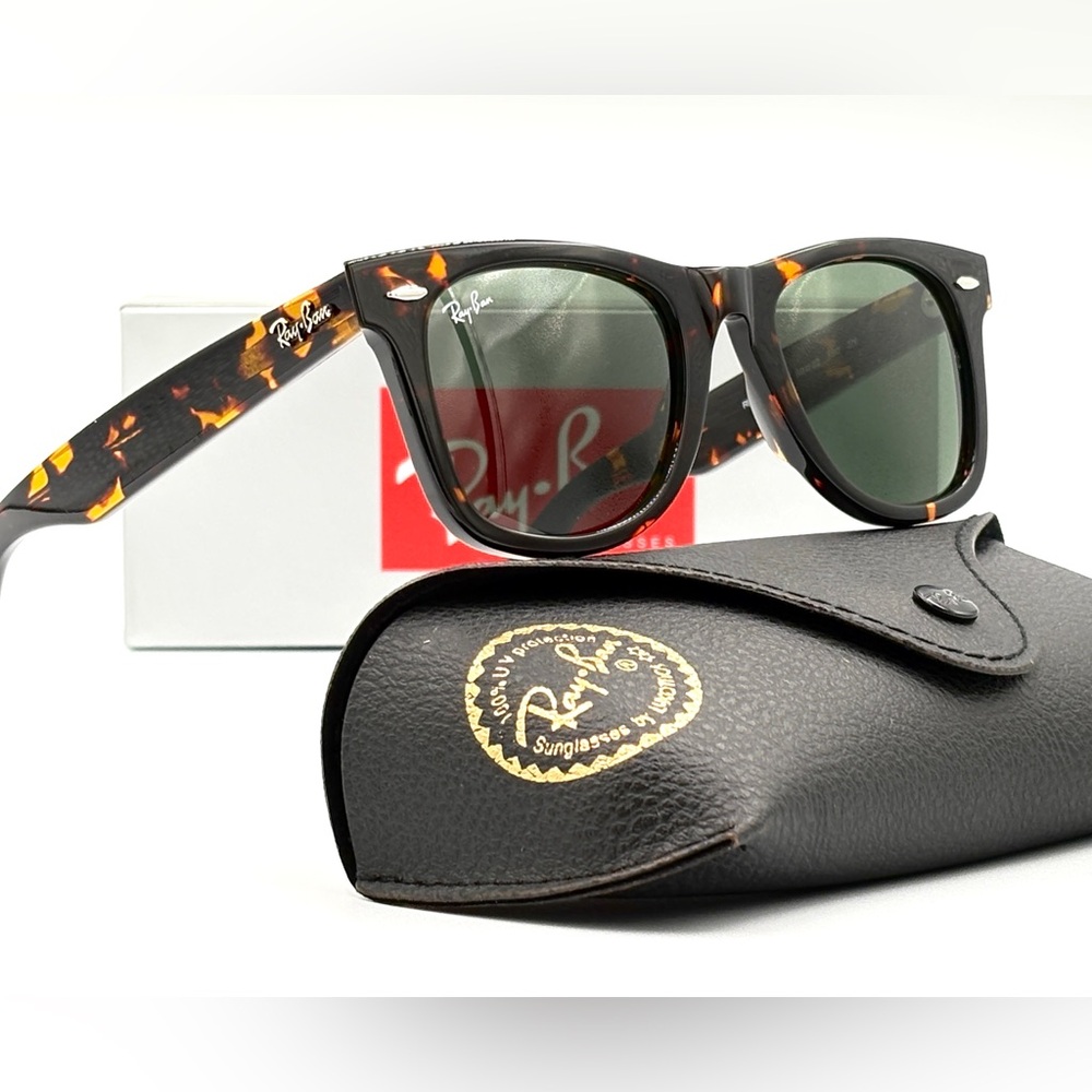 Ray-Ban Wayfarer RB 2140 902 50mm Green Classic G-15 Sunglasses Tortoise 501 - Picture 3 of 14